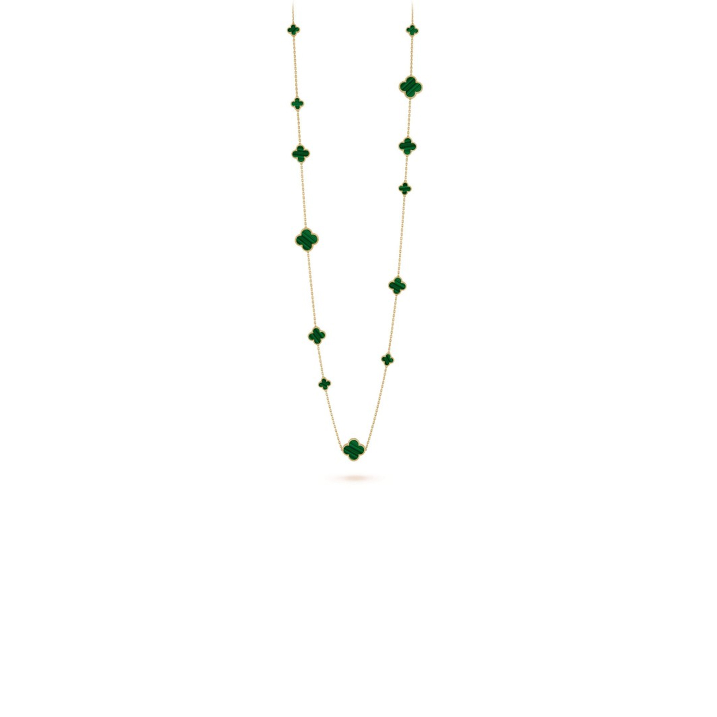 V*N CL*F arpels magic alhambra long necklace, 16 motifs - yellow gold, malachite  vcaro2af00